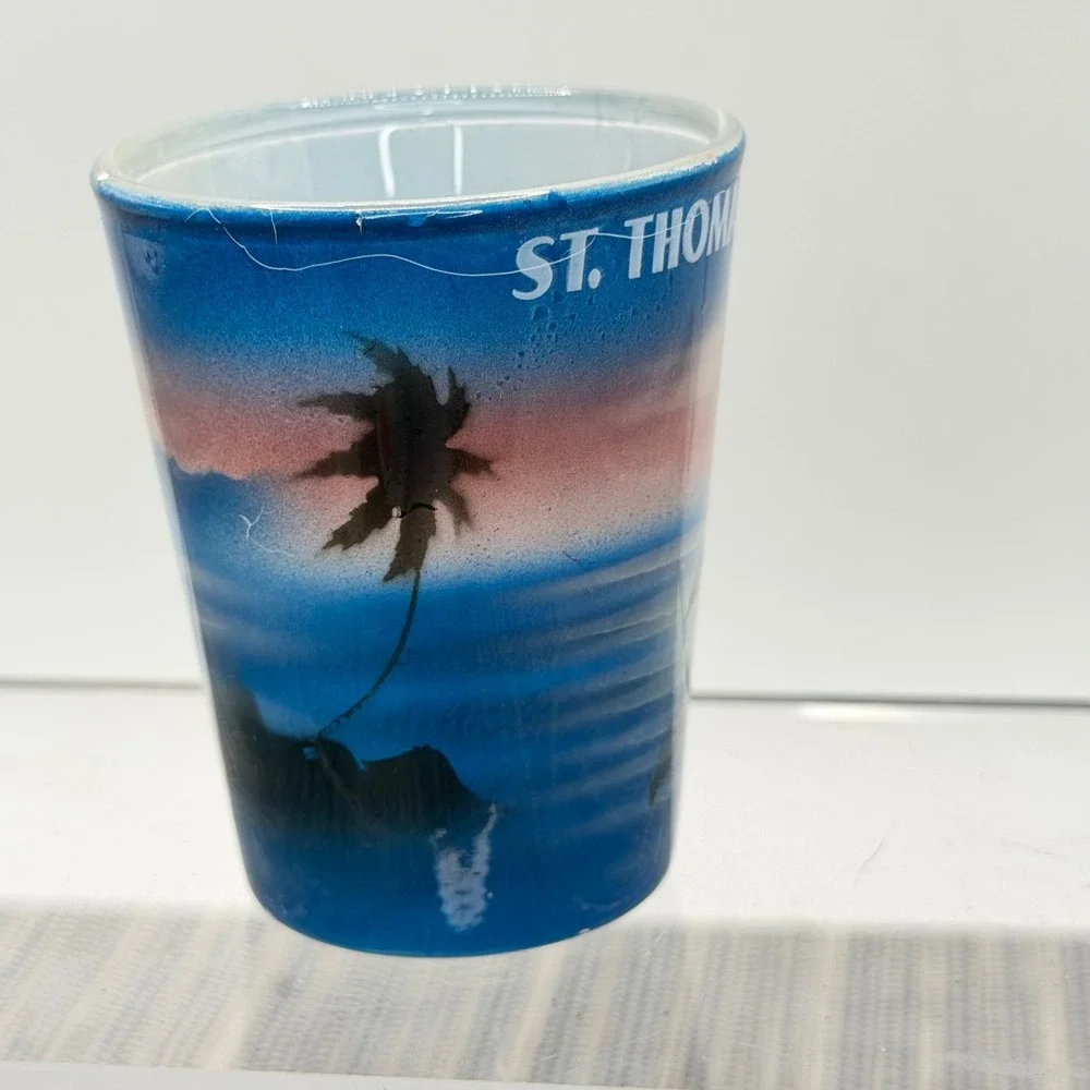 St. Thomas USVI Souvenir Shot Glass Dolphin Sunset Tropical‎ Frosted Barware